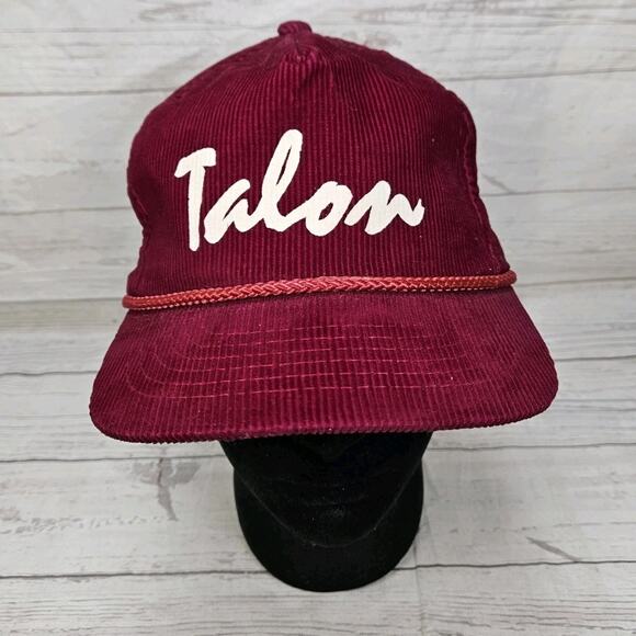 Unbranded Other - Vintage Maroon Corduroy Snapback Rope Hat Youngan Headwear "Talon" Script Spell